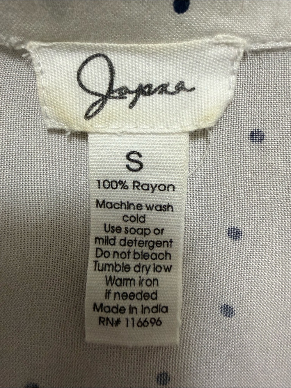 Jayna White & Black Polka Dot Rayon Button Front Blouse Size Small - Picture 7 of 7